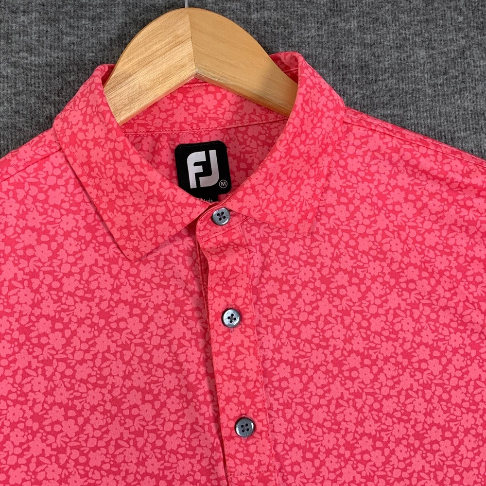 Footjoy Floral Polo Men Medium Pink Golf Performance Preppy Modern